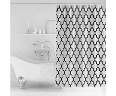 TweetyBed Duschvorhang mit geometrischem Muster, schimmelresistent, Stoff, mit Haken, marokkanisches Spalier, Gitter, Schwarz/Weiß Extra Long Size72x78 Inch Prismatic10461