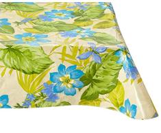 Flanell Vinyl Tischdecken von elrene – Tropical Blue Blumen verschiedene Größen – eckig, länglichen & rund, Vinyl, Multi Color on Beige, 52 x 70 Oblong