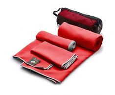 OlimpiaFit Set von 3 Handtücher Mikrofaser Handtuch Perfekte Sport & Reisen & Badetuch. Schnelle Trocknung - Ultra-Compact. Geeignet für Camping, Fitnessraum, Strand, Schwimmen, wandernd. rot