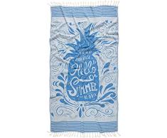 Hallo Sommer-Handtuch, 100% Baumwolle, Pestemal, türkisches Handtuch, 99 x 178 cm, großzügige Größe, für Strand, Bad, Spa, Yacht, Sport, Pestemal, Sarong, Hamamtuch, Kikoy Fouta blau