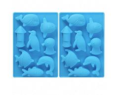 MoldFun 2 Sea Tiere Ice Cube Form Ocean Tiere Fische Wal Delfin Pinguin Squid Silikonform Zum Backen Jello, Candy, Mini Muffin Kuchen, Schokolade, Seife, Lotion Bar, Gips, Ton