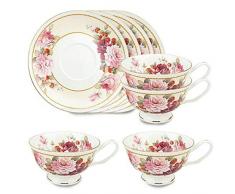 Gracie Teetasse und Untertasse, feines Porzellan, 227 ml, Pink Peony Strawberry, 4er-Set