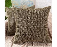 MERNETTE Dekorativer quadratischer Kissenbezug aus Baumwollleinen-Mischgewebe, Dekoration, für Sofa, Couch Bett, Stuhl 20x20 Khaki