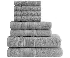 Qute Home Spa & Hotel Handtücher 8-teiliges Handtuch-Set, 2 Badetücher, 2 Handtücher und 4 Waschlappen grau
