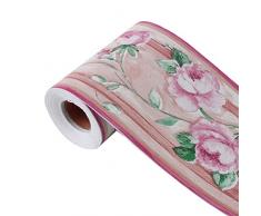 Uxcell Tapeten-Bordüre, selbstklebend, PVC-Bodenbordüre für Wohnzimmer, Schlafzimmer, Wanddekoration, Papier, 10 cm x 10 m, a19051500ux0049, Fuchsia+grün, Rose Pattern