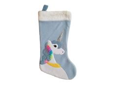Generic Weihnachtsstrumpf, Einhorn, Filz, mit Glitzer und Kunstfell, 45,7 cm blau