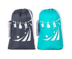 Sylfairy Wäschesack, extra groß, 61 x 91,4 cm, strapazierfähig, Rip-Stop, schmutzige Kleidung, Schultertasche mit Kordelzug, Wash Me Heavy Duty Reisen, Wäschesack, große Körbcheneinlage, Maschinenwäsche, 2 Stück 24 x 36 Grün + Marineblau