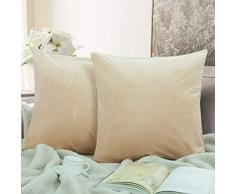 NTBAY Kissenbezug, Samt, quadratisch, superweich, luxuriös, mit Reißverschluss Euro (20 x 20 inches) Khaki