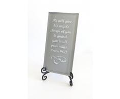 Er Wird Seine Engel Aufladung der Geben Sie Inspirierende Glas Plaque. Beruhigend Schrift Vers für Ihren Schreibtisch, Oder Eine Sehr Bedeutungsvolles Geschenk. von Lifeforce Glas. Grau.
