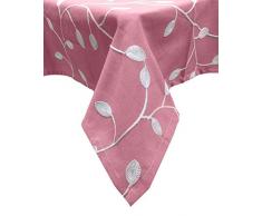Topmodehome Tischdecke aus Baumwolle, rechteckig, mit Blättern, Bestickt, staubdicht, für Küche und Esstisch 55 x 86 Violettrosa