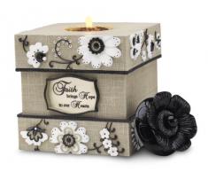 Modeles 88012, 5-Inch Square Tea Light Holder, Faith Sentiment by Modeles