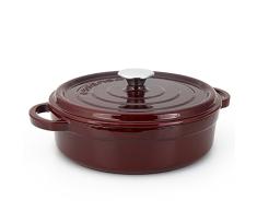 Essenso Grenoble 3 Layer Enameled Cast Iron Braiser, Casserole, Shallow Dutch Oven with Ceramic Coating, 4 qt, Cherry/Cream