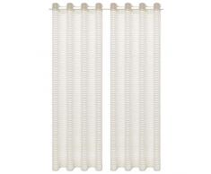 vidaXL 133192 2X Gardine Gewebt Gestreift 140x225cm Cremefarben Vorhang Dekoschal, Gewebe, Creme, Größe: 140 x 225 cm (B x H)