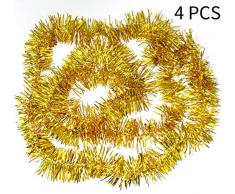 GLE2016 4 Stück Weihnachtsgirlande Metallic Lametta Twist Girlande, 7,6 cm breit x 1,8 m lang glänzend glitzernd Party Weiche Lametta Weihnachtsbaum Hochzeit Geburtstag Party Hängedekoration Pack of 4 gold