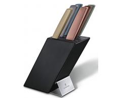 Victorinox 6.7186.66 Swiss Modern Messerblock, 6-teilig, gefüllt mit 5 Küchenmesser und 1 Gabel, mehrfarbig, sichere Aufbewahrung, Buchenholz, Holz