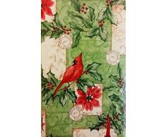 Happy Holiday (Elrene) Weihnachten Cardinals unter Weihnachtssterne und Holly Vinyl Tischdecke Flanell Rückseite, Vinyl, Mehrfarbig, 52 Inches X 52 Inches Square