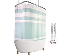 cdcurtain grün Streifen Vorhang für die Dusche Panel 457,2 x 177,8 cm weiß Geometrie Extra Breit extralang Decor Stil Stoff Badewanne Set Polyester Schimmelresistent Wasserdicht GRATIS Metall-Haken mit 32-pack