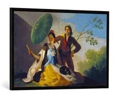 Gerahmtes Bild von Francisco José de Goya Der Sonnenschirm, Kunstdruck im hochwertigen handgefertigten Bilder-Rahmen, 100x70 cm, Schwarz matt