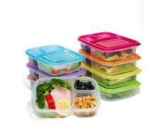 Mahlzeit Prep Container 3 fach, 7 Pack Bento Lunch Box Teil Kontrolle, Lebensmittel Aufbewahrung mit Deckel, stapelbar, wiederverwendbar, Mikrowelle, Spülmaschine, Gefrierschrank Safe (1.219)