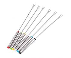 Axgo 6 Stück Edelstahl Dessertgabel 24 cm mit hitzebeständigem Griff Kuchen Käse Schokolade Fondue Obst Küche Werkzeug bunt