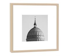 COGNOSCO RH-27-B100 Fotografie im Holzrahmen: Nikolaikirche Fotodruck-Format 27 x 27 cm-Rahmenfarbe beige-Hochwertiges Wandbild, Geschenkidee oder Souvenir aus Potsdam, Holz, Schwarz-Weiß, Rahmen