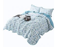 Anna.Z Home 3-teiliges Bettwäsche-Set aus 100 % Baumwolle, bedruckt, Übergröße, Doppelbett, Queen und King-Size. Tagesdecke mit Blumenmuster, vorgewaschen, weich, leicht, für alle Jahreszeiten. Oversize King blau, blumenmuster