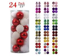 GameXcel Christbaumkugeln Ornamente für Weihnachtsbaum - bruchsichere Weihnachtsbaumdekorationen groß hängende Kugel Medium (2.5) 24pcs rot/weiß