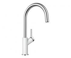 Blanco Carena, Küchenarmatur - Einhebelmischer, Hochdruck-Wasserhahn für die Küche, Silgranit-Look zweifarbig, 1 Stück, Silgranitweià / chrom, 520975