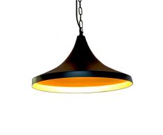 Emporio Kunst Schwarz Aufhängen Industrie-Lampe in Konus konische Form, Eisen, Schwarz Innen Gold, E27, 40 Watt