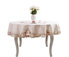 Blumen bestickt Floral creme Tischdecken, Pink flower embroidered, Round diameter 84