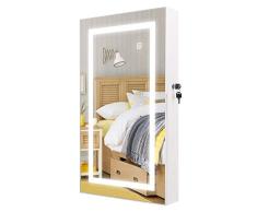 HollyHOME Schmuckschrank mit Touchscreen, verschließbar, mit Spiegel, Weiß