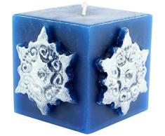 Magic Candle World Candles Dunkelblaue quadratische Stumpenkerze. Handbemalte Sterne mit Kristallen verziert. Winterkerze, Advent, Adventskranz, Weihnachts Deko.
