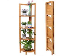 BAKAJI Bücherregal Eckregal klappbar 4 Etagen Bamboo Natural, 27 x 27 x 120 cm