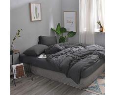 Doneus 3-teiliges Bettwäsche-Set aus Jersey, gestrickter Baumwolle, sehr weich, voller Schmusetuch und Kissenbezug, dunkelgrün, Queen Size, einfarbiges Muster, für Kinder und Erwachsene King(104x90) dunkelgrau