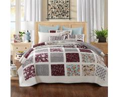 DaDa Bedding VE-JHW-618-F Patchwork-Tagesdecke, gesteppt, Blumenmuster, Burgunderrot Landhausstil Twin Mehrfarbig