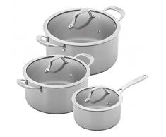 KUHN RIKON 37482 Allround Set, Stielkasserolle 1,5 Liter, Kochtöpfe mit Glasdeckel 3,1 Liter & 5,4 Liter, Silber, Edelstahl, induktion, Rostfreier Stahl