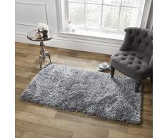 Dreamscene Sienna weicher Hochflor Shaggy Teppich Dick Flor 120 x 170 cm, Polyester, Silber grau, 170 x 5 x 120 cm