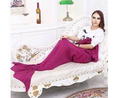 Meerjungfrau Schwanz Decke Crochet Mermaid für Erwachsene, Pretty praktischer alle Jahreszeiten Decke Decken Strick Sofa Klimaanlage Decke Schlafsäcke, weinrot, 71x35