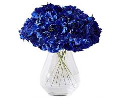 Kislohum Künstliche Hortensien Blütenköpfe Hortensien Seidenblumen Kopf für Hochzeit Tafelaufsätze Blumensträuße DIY Blumendekoration Heimdekoration 10 Stück mit Holzstielen – Farbe königsblau