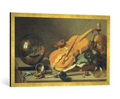 Gerahmtes Bild von Pieter Claesz Stilleben mit Glaskugel, Kunstdruck im hochwertigen handgefertigten Bilder-Rahmen, 100x50 cm, Gold Raya