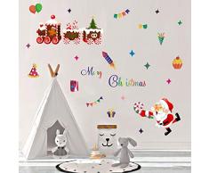 WOVTCP Wandaufkleber Merry Christmas, farbenfroher Weihnachtsmann, inspirierendes Zitat – Merry Christmas Train Wandaufkleber für Klassenzimmer, Wand-Aufkleber, Heimdekoration