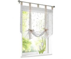 SINOGEM Floral Bestickte Raff-Up-Vorhang mit Schlaufen für Balkon, Fenster, Voile, Schleife, Schleife, Vorhang für Kinderzimmer, Deko 47 W x 55 L Sand