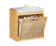 Relaxdays Schuhbank aus Bambus, gemütliche Sitzbank m. Polster, Schuhkipper bis zu 8 Paare, HBT: 53 x 51 x 34 cm, natur