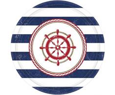 Amscan Dessertteller mit Anker-Motiv, rund, 17,8 cm, mehrfarbig, 8 Stück