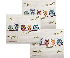 SWEDEdishcloths Eule Friends Geschirrtücher, 3 Stück pro schwedischer Geschirrtücher, umweltfreundlich, saugfähig, wiederverwendbar, Reinigungstücher