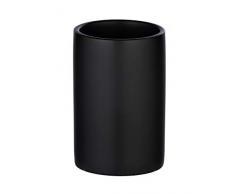 WENKO Zahnputzbecher Polaris, hochwertiger Zahnbürstenhalter für Zahnbürste und Zahnpasta aus edler Keramik, Ø 7,5 x 11,2 cm, Schwarz matt