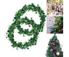 USLong Girlande mit Lametta-Sternen – 2 Rollen Lametta Draht Girlande Weihnachtsbaum Dekoration Neujahr Hochzeit Party Zubehör Festliche Ornament 2 Rollen – Grün