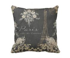 Emvency Überwurf Kissenbezug Schwarz Vintage Paris City of Love Eiffelturm Kreidetafel Tan Antik Dekoratives Kissen Fall Home Decor Kissenbezug, Baumwolle, Violett, 20 X 20 inch