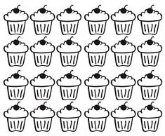 JOYRESIDE 24 Stück/Set Cupcakes 9 x 11 cm Wandaufkleber Kunst Kirschkuchen Aufkleber Kid Boy Mädchen Schlafzimmer Wohnzimmer Dekoration Kinderzimmer Decor YMX25 schwarz