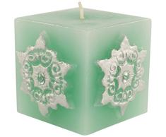 Magic Candle World Candles Minzgrüne quadratische Stumpenkerze. Handbemalte Sterne mit Kristallen verziert. Winterkerze, Advent, Adventskranz, Weihnachts Deko.